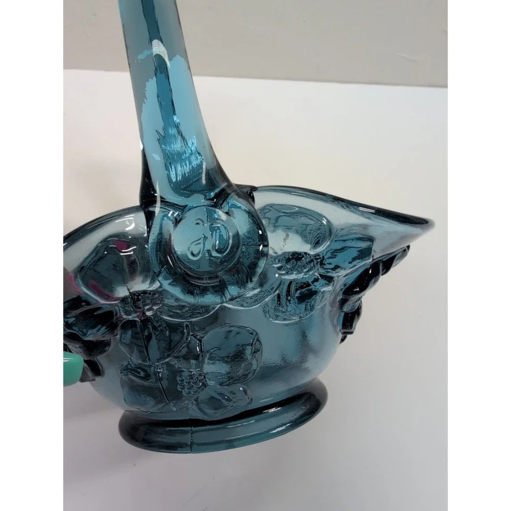 Tiara Indiana Glass Basket Blue Dogwood Embossed Flowers 6.5